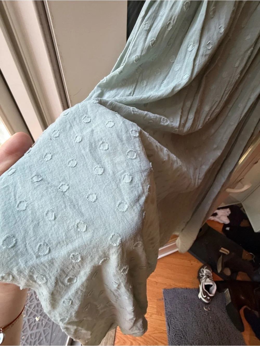Smocked Midi Dress with Puff Sleeves in Sage Green - Picture 5 of 5